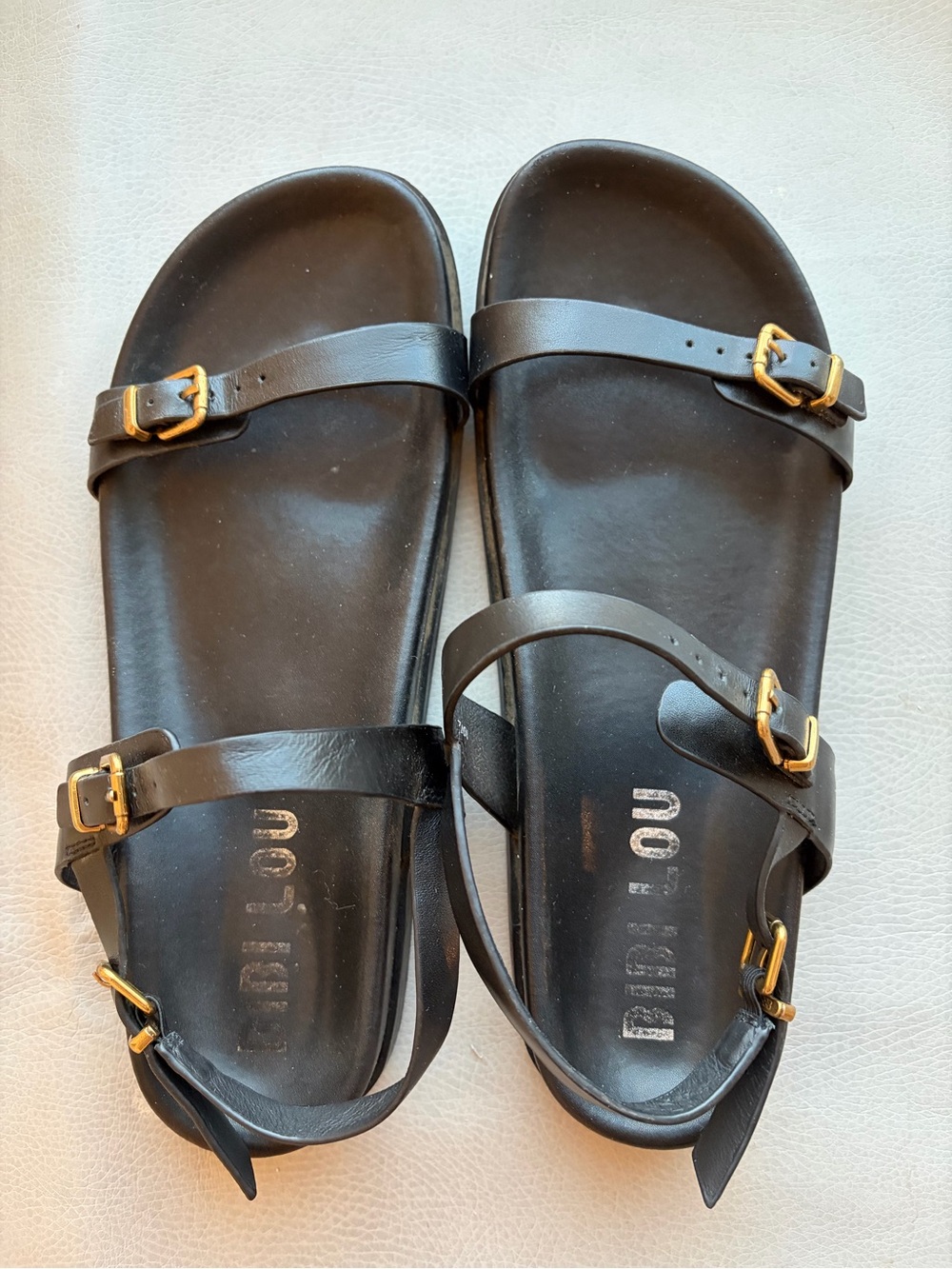 Bibi Lou Skinny Buckle Black Leather Slingback Sandals
